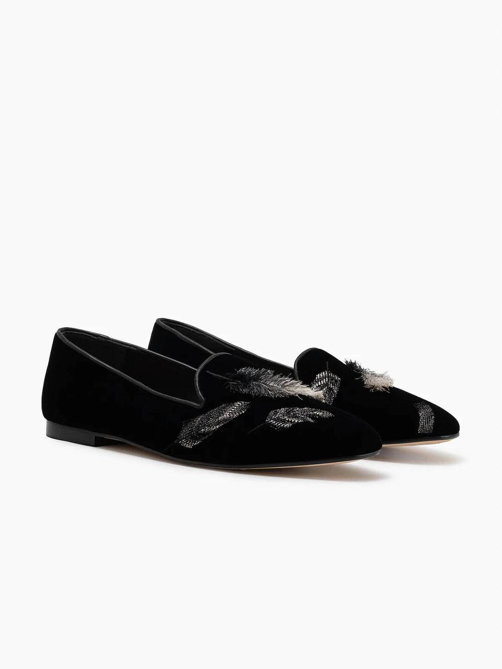 NEW ARTEANA women's velvet gigi smoking feather slipper in black